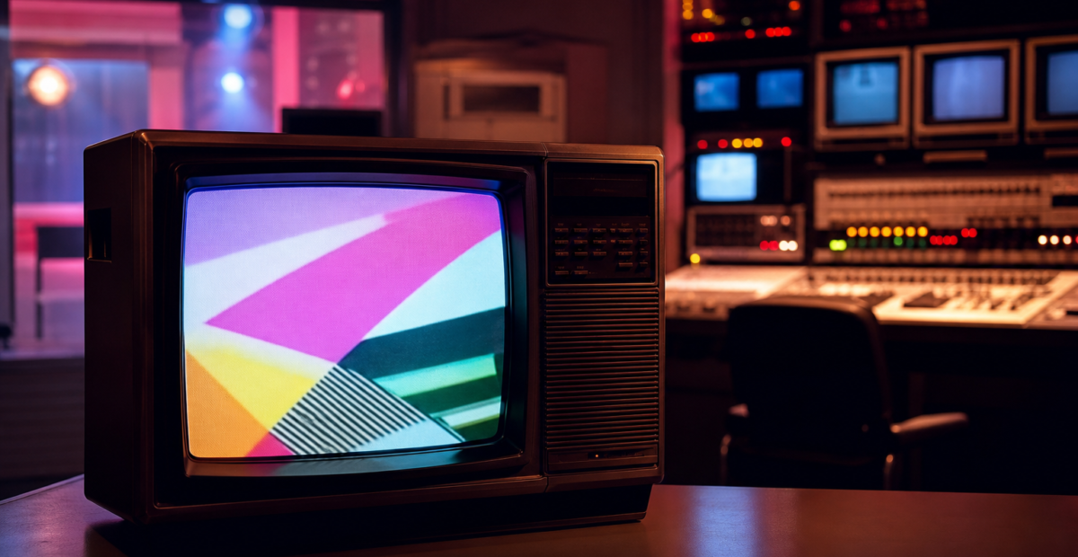 Televisor retro con estética musical de los años ochenta