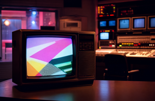 Televisor retro con estética musical de los años ochenta