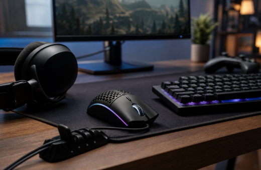 Mouse, teclado y audífonos para una estación de eSports