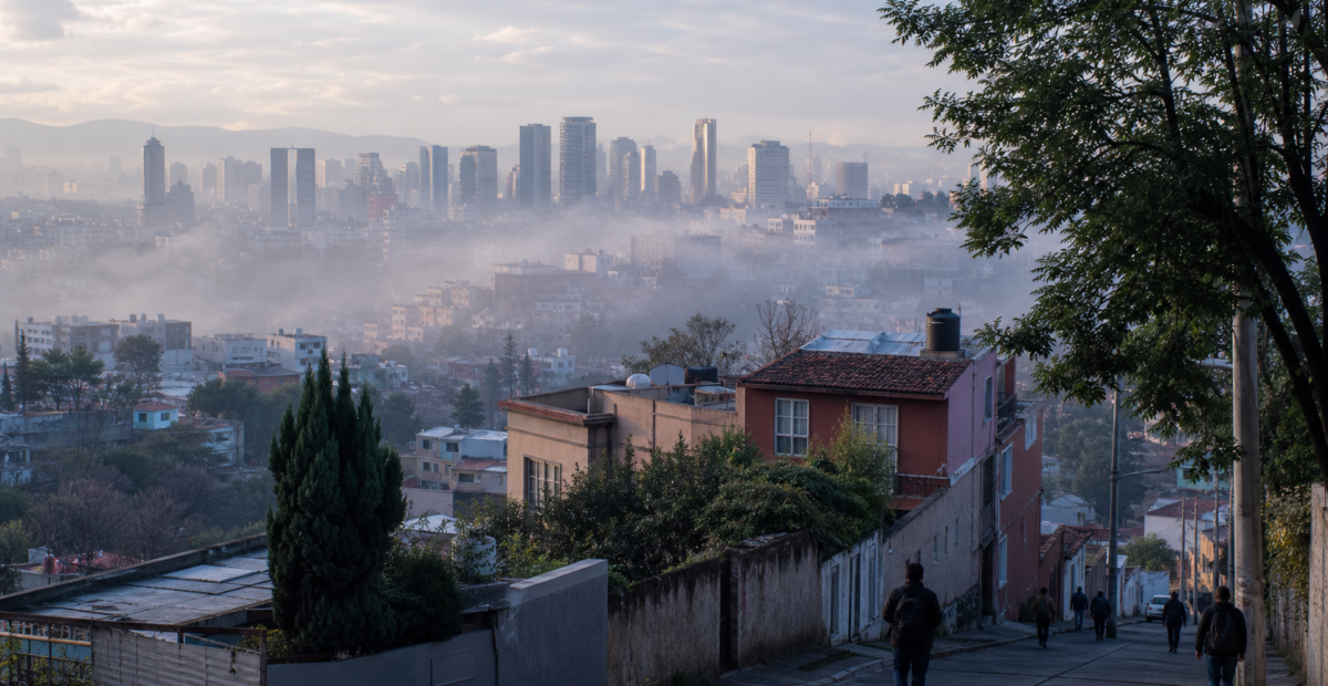 Manana fresca con bruma sobre zonas altas de la Ciudad de Mexico