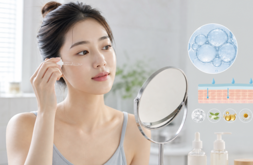 Mujer aplicando serum para el cuidado de la barrera cutanea