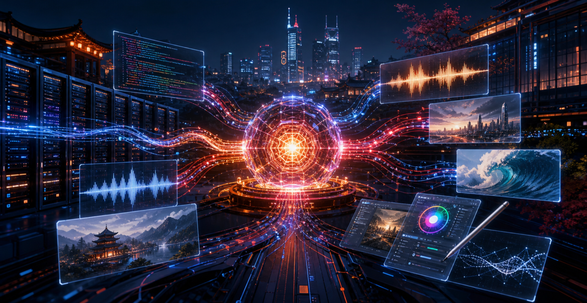 Centro tecnológico con servidores y redes de inteligencia artificial desarrolladas en China