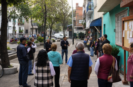 Vecinos de una colonia de la Ciudad de México reunidos para organizar medidas de prevención comunitaria.