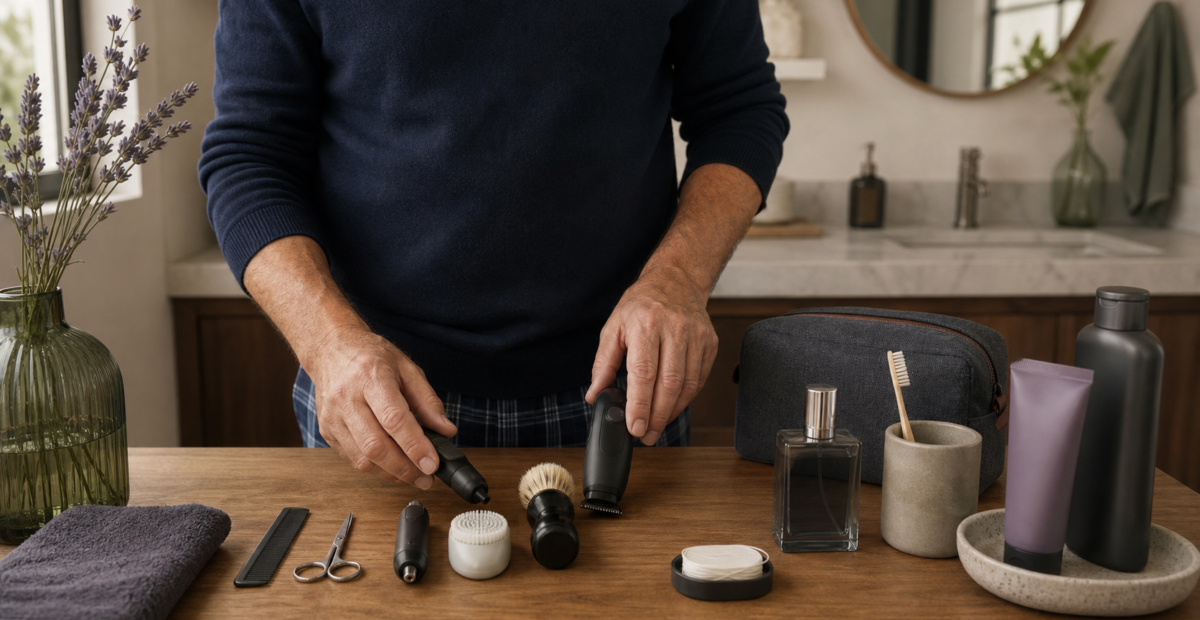 Herramientas de arreglo personal para hombres mayores de 60 años.