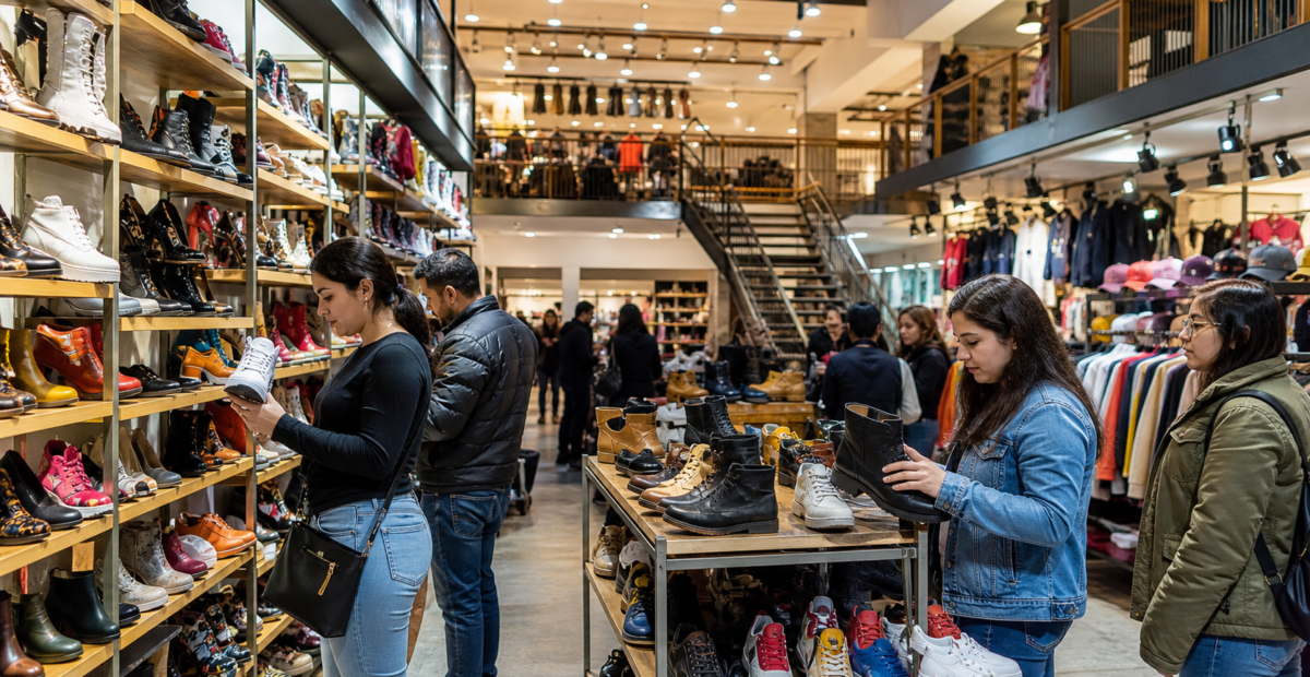 Compradores revisan calzado y ropa en un outlet del Centro Histórico de la Ciudad de México.
