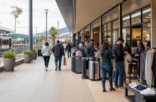 Compradores recorren un outlet cercano a una estación de tren en Lerma.