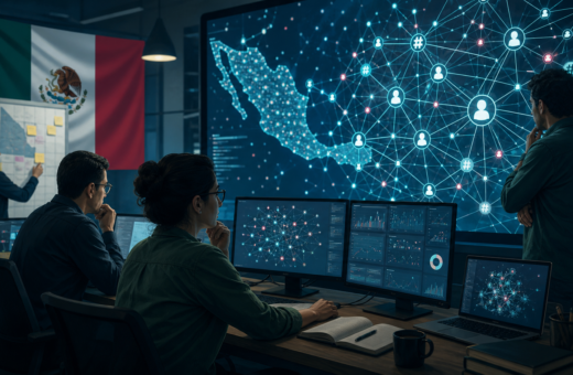 Investigadores analizando una red de interacciones digitales y