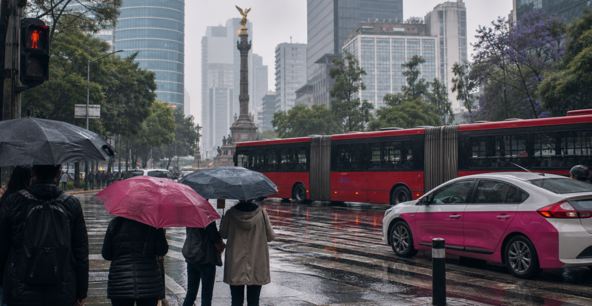 Lluvia y movilidad en una avenida de la Ciudad de Mexico