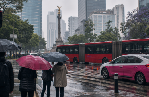 Lluvia y movilidad en una avenida de la Ciudad de Mexico
