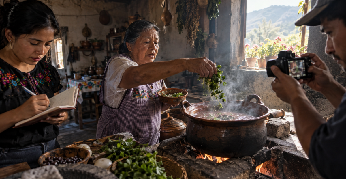 Personas de comunidades mexicanas preparan platillos de frijol con ingredientes locales para una convocatoria gastronómica.