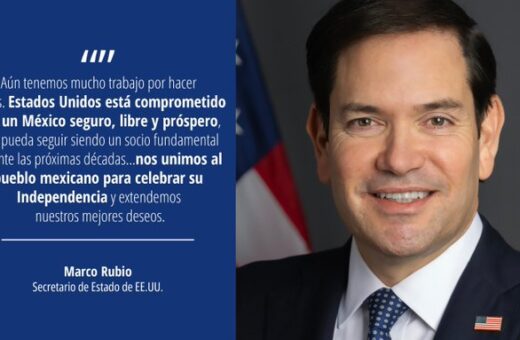 Marco Rubio, secretario de Estado de Estados Unidos, aparece junto a un mensaje de felicitación a México por el aniversario de su Independencia.