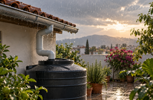 Techo de vivienda mexicana con tanque cerrado para captar agua de lluvia, una medida de preparación doméstica.