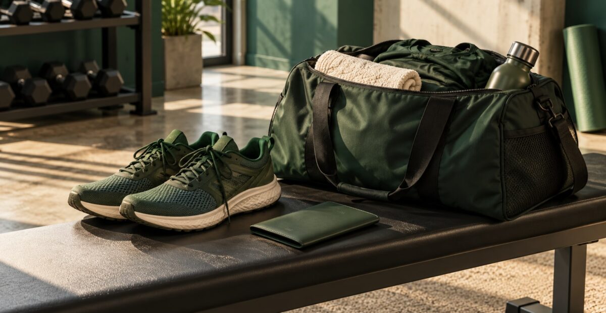 Calzado deportivo y una bolsa de viaje junto a materiales sin datos.