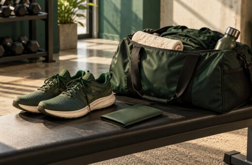 Calzado deportivo y una bolsa de viaje junto a materiales sin datos.